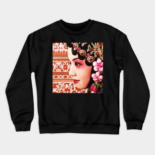 Chinese Opera Star with Orange Traditional Floral Pattern- Hong Kong Retro Crewneck Sweatshirt